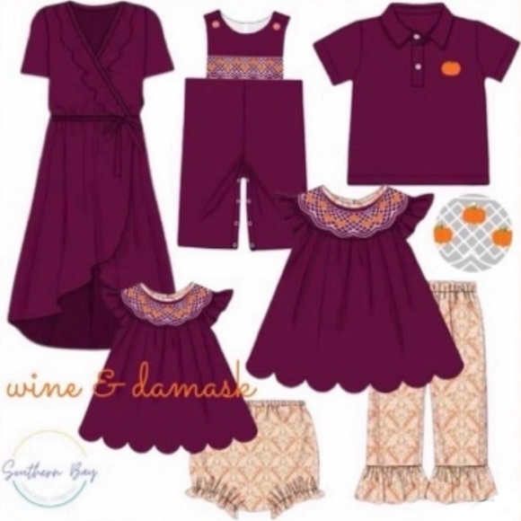 Southern Bay Smocking Company Wine and Damask knit smocked Set, NWT size 4t - Picture 1 of 9